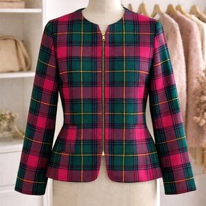 Vintage ROUIE Plaid Wool Jacket Made in Canada 80s 90s size 6